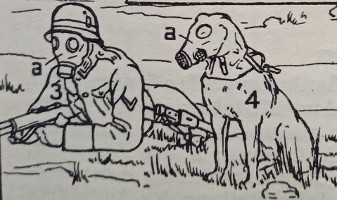Abbildung eines Hundes mit Gasmaske